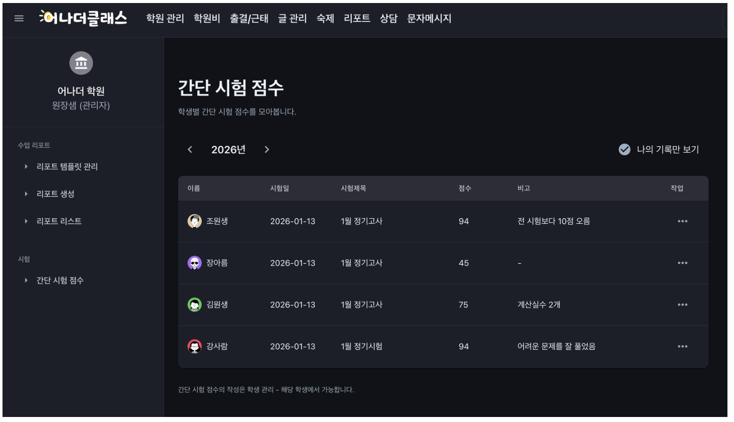 학원관리프로그램 어나더클래스로 성적관리와 학생점수관리를 혁신적으로!