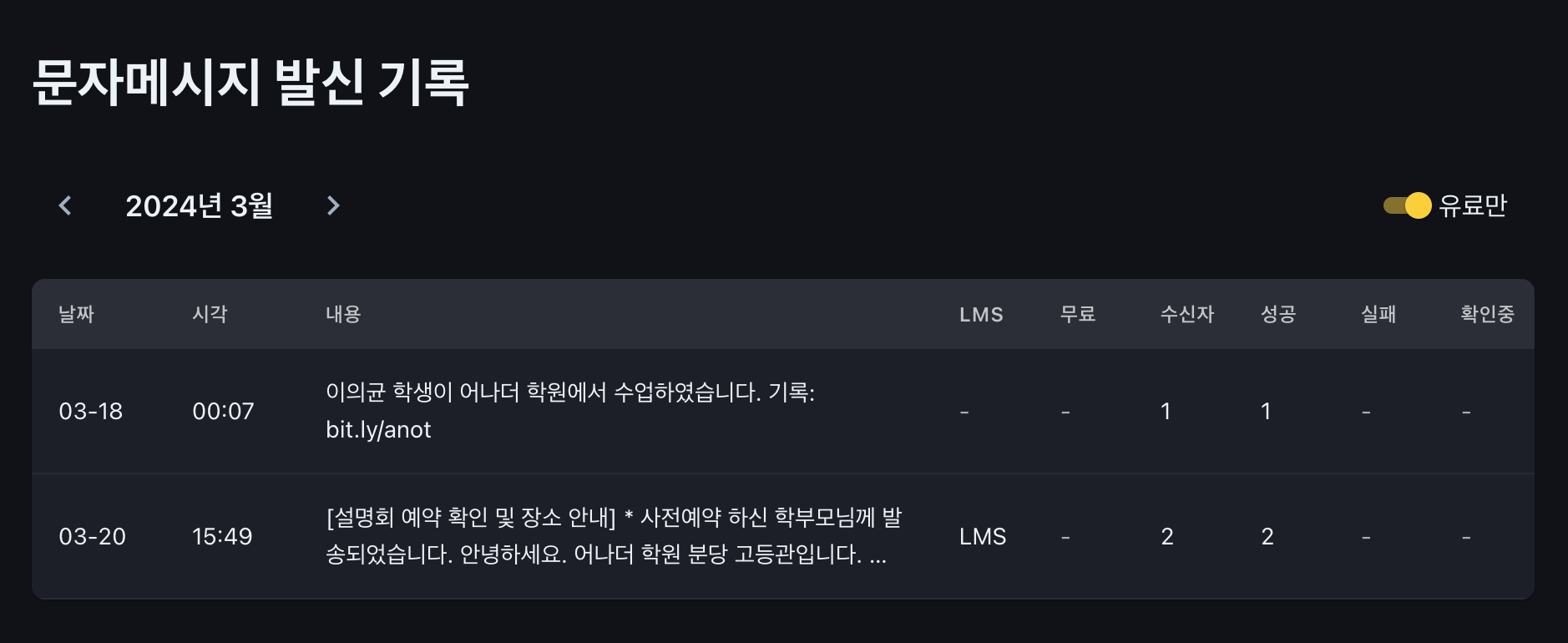 학원관리프로그램 어나더클래스 학원소통을 위한 필수! 문자메시지 보내기
