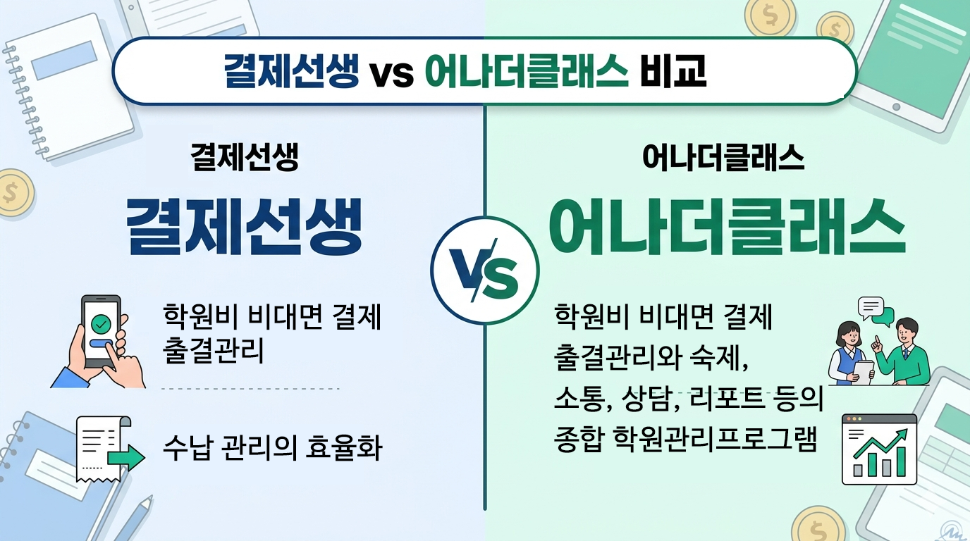 결제선생과 어나더클래스 비교: 우리 학원에는 무엇이 더 맞을까?