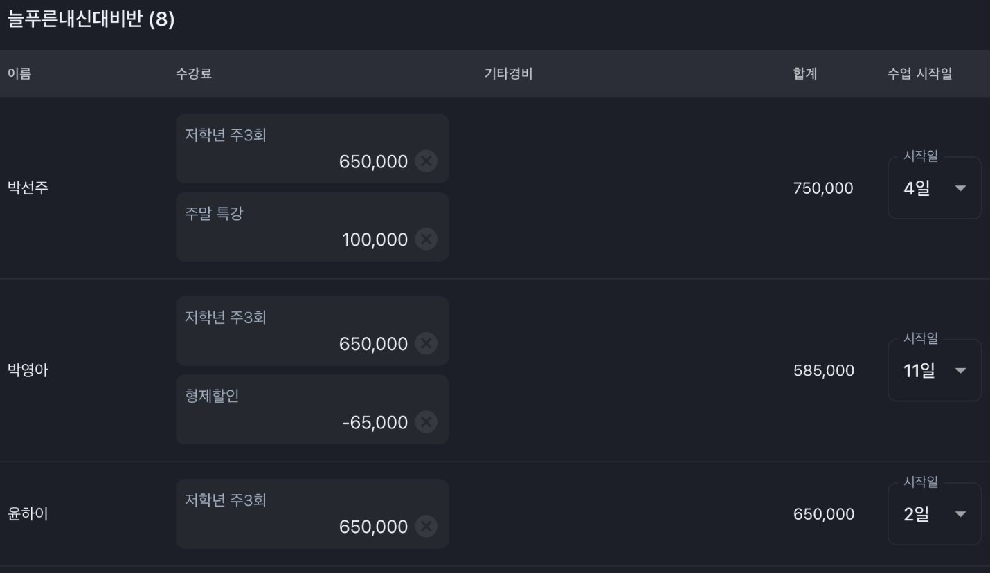 학원비엑셀은 그만, 학원비결제 형태별 실제 적용 케이스 3종