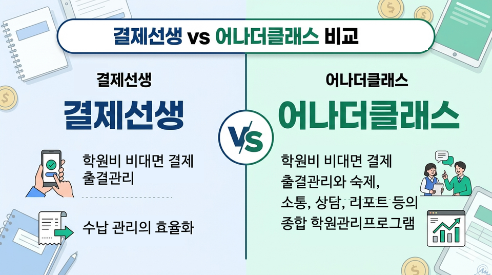 결제선생과 어나더클래스 비교: 우리 학원에는 무엇이 더 맞을까?