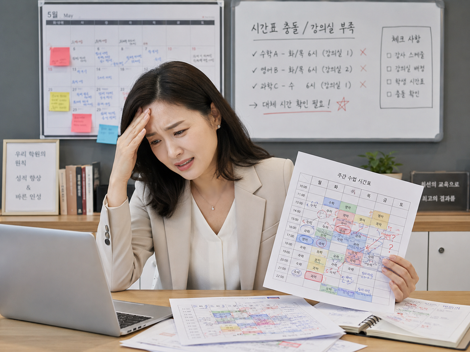 매번 시간표 뒤적이는 학원 원장님들, 솔직히 이거 불편하셨죠?학원관리 어나더클래스로 한번에..